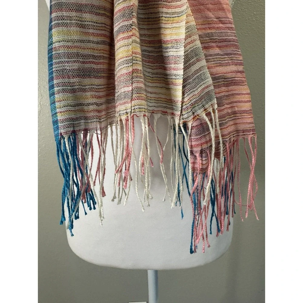 Pashmina Silk 70/30 Striped Scarf Wrap Boho‎ Whimsigoth Lagenlook Colorful 70x24
